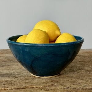 Handmade Blue Ceramic Glazed Bowl – Unique Pottery Dish, Signed Artisan Piece